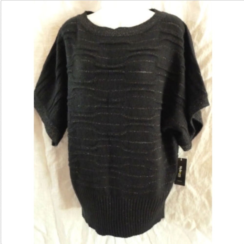 Style & Co Textured Metallic Sweater Black 0X